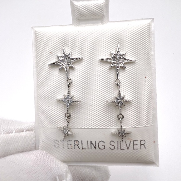Sale $18 Firm! Sterling Silver rhodium plated Star Earrings - Picture 2 of 14